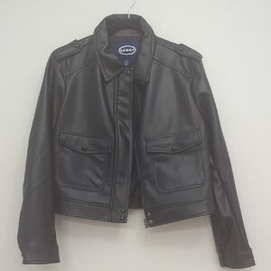Scoop Walmart Faux Black Leather Bomber Jacket Large 12/14